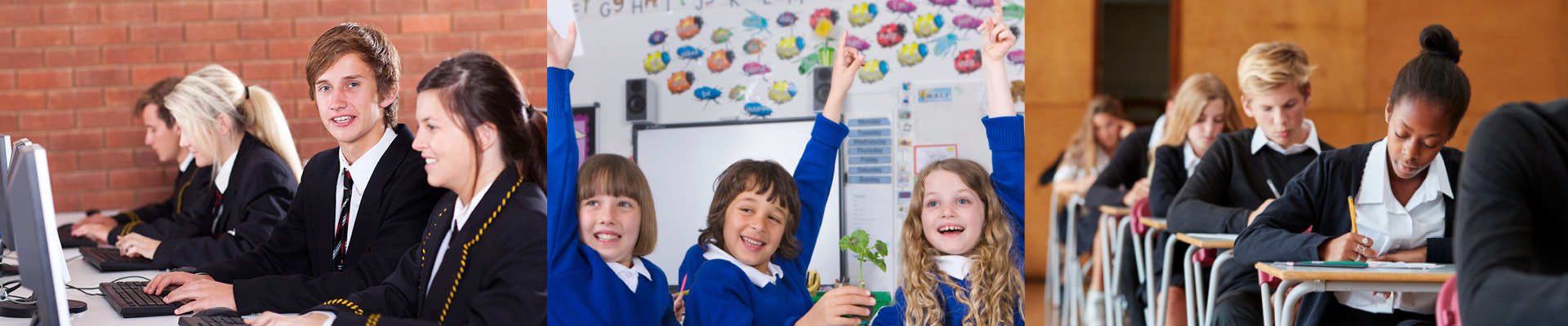 Banner image containing three individual images of school pupils